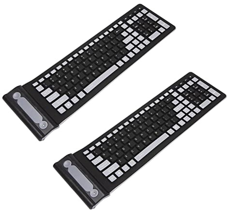 BRIUERG Lot de 2 mini claviers sans fil en silicone souple enroulables résistants à l'eau et lavables avec récepteur USB