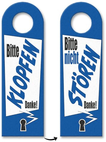 Bitte nicht stören oder klopfen Türhänger 3er Set mit Schlüsselloch Motiv in blau als praktisches Türschild für Menschen die nicht gestört werden wollen wenn sie am arbeiten sind