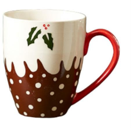 Lovely Christmas Pudding Tall Xmas Mug With Red Handle