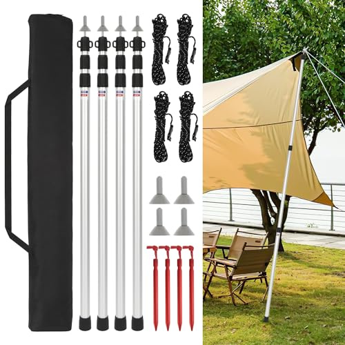 Fiqops Zeltstangen, Zeltstangen Teleskop für Camping,Zeltstangen Alu Verstellbares von 87.5cm bis 234.5cm,Zeltstange mit 3 Segmenten,Teleskopstange für Zelte Tarp,mit Aufbewahrungstasche,8er Set