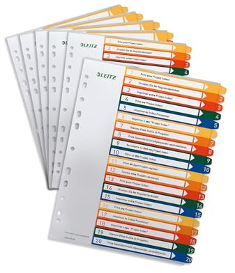 Leitz 12960000 - Registros para escribir en PC, 6 unidades, PP, extraanchos, multicolor, números del 1 al 20