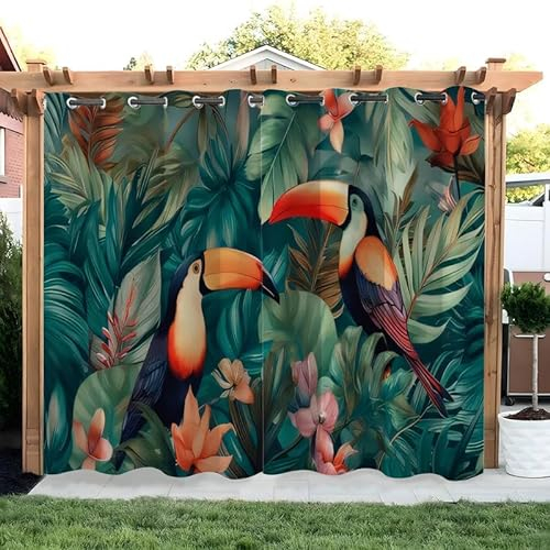 buyluhn Tukan Vorhang Outdoor Tropisch Blätter Vorhänge Wasserdicht 2er Set Outdoor Vorhang mit Ösen Wetterfest Vorhang Pavillon Outdoor Gardinen für Balkon Terrasse,254x213cm