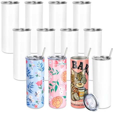 HTVRONT Sublimationsgläser, 12 Stück, 590 ml, Sublimationsglas, Rohlinge mit Sublimationspapier, Schrumpffolien, Wärmeband, Strohhalme, Strohbürste, Sublimationsrohlinge Produkte für