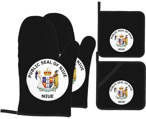 4 Pezzi Presine E Guanti Da Forno Coat Of Arms Of Niue Guanti Da Cucina Divertenti Guanti Da Forno Antiscivolo Guanti Termoisolanti Per Bbq, Grill, Campeggio