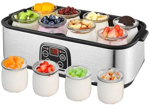 Machine à Yaourt 1400 ML, yaourtière Automatique avec 8 Pots, contrôle de température Constant, Affichage LED, Pots en Verre de 180 ML, Machine à Yaourt Saine Portable pour Yaourt Fait Maison