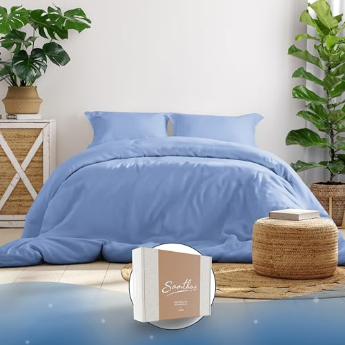 Samthus Bettwäsche 155x220 Baumwolle Satin - Oeko-Tex Made In Green - Himmlisch weicher Schlaf - Bettwäsche-Set mit 1x Bettbezug 155x220 + 1x Kissenbezug 80x80 - Duvet Cover - Hellblau