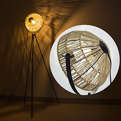 Osasy Decorative Tripod Floor Lamp, Black Metal Stand, Sunburst Shade Design, Living Room Corner Light