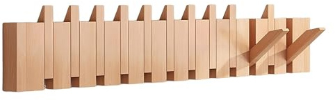 Wandgarderobe aus massivem Buchenholz, 4/8/10/12 Klapphaken im Piano-Design, klappbare Garderobenhaken für Flur, Eingangsbereich – retro Hakenleiste mit Schrauben montierbar(Natural,80cm/31.4in)