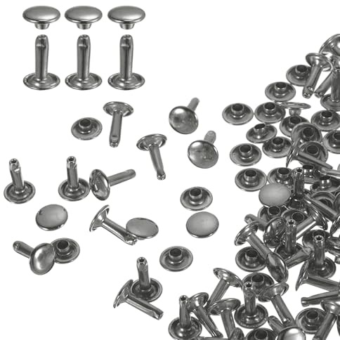 QUARKZMAN 60er Set Leder Nieten 9x12mm Runde Doppelkappe Tubular Metall Hohlnieten Spitznieten Zubehör Schraubnieten Rücknieten für Lochzange Gürtel Dekoration Kleidung Handwerk (Gunmetal)