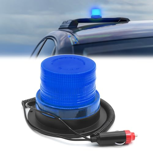Biqiure Rotativo Luz LED estroboscópica,12V 24V Lampeggiante Arancione Luz de Emergencia con Base Magnética encendedor de cigarrillos para Caravana Remolque Camion Tractor (Azul marino)