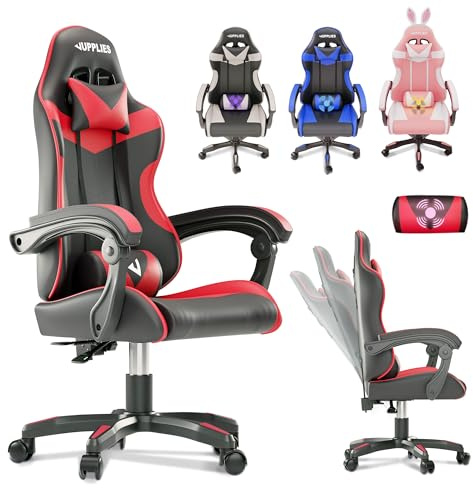 JUPPLIES Silla Gaming Profesional con Masajeador - Silla de Oficina Ergonómica sin Reposapiés, Altura Regulable y Respaldo Abatible - Silla Gamer para Juegos