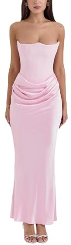 cffvdiz Sexy Corsetto Wrap Maxi Dress Estate Senza Maniche Slim Abiti Formali,Rosa,S