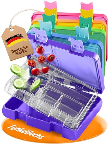 Funkelfuchs® - Brotdose Kinder mit Fächern – 800ml, Lila – Lunchbox Mondschein, groß – Snackbox, Jausenbox, Vesperdose, Brotbox, Bento Box Kinder - für Schule, Kindergarten und Kita - [BPA frei]