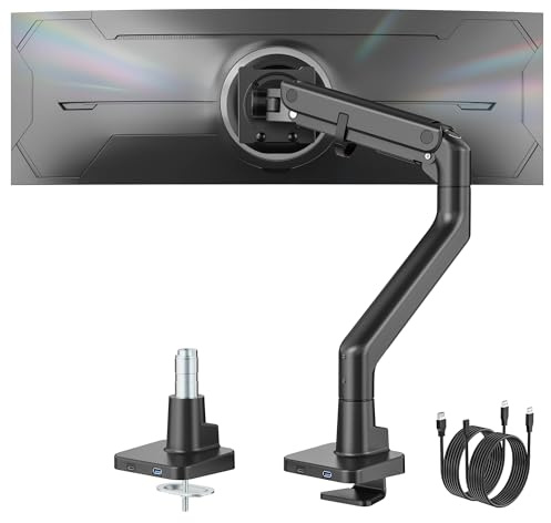 monTEK Heavy Duty Monitor Halterung mit USB für 17-57 Zoll bis zu 27 kg | Gasfeder-Monitorarm, höhenverstellbar & voll beweglich, für Ultrawide-Monitore, VESA 75 × 75/100 × 100 mm, Schwarz