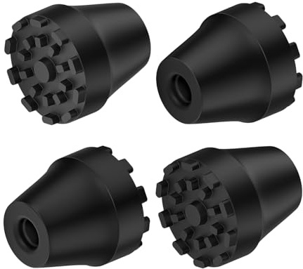 supregear 4-Pack Ersättningsgummitoppar för Vandringstavar och Promenadkäppar, Halkfria Stötdämpande Svarta Fötter, Universell Passform för 11 mm Standardkäppar och Hopfällbara Stav
