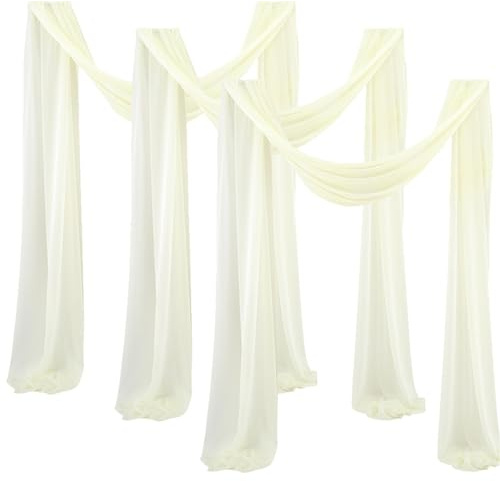 Stück Hochzeit Vorhang Set mit Hände frei Dekoration für Hochzeitsbogen und Himmelbett Transparent Voile Stoff Tüll für Party Geburtstag und Taufe Dekor (75x300)