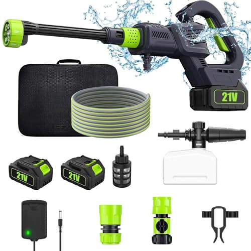 Nettoyeur Haute Pression sans Fil, 200 Bar Nettoyeur Haute Pression sur Batterie, Portable Pistolet Haute Pression sans Fil, Buse 6 en 1 pour Le Nettoyage VéLos, FenêTres, Planchers (2 Batteries)