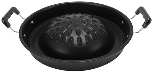 Pssopp Barbecue Backschale, Nicht -Stick -Aluminium Korean Thai BBQ Grill Pan Round -Branterplatte für Camping -Picknick -Home -Gebrauch (30 cm/11.81in schwarz)