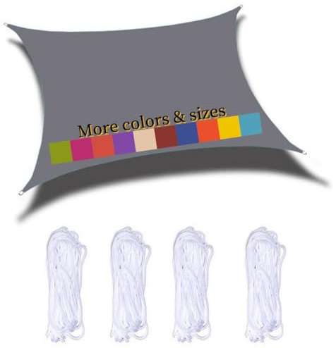 Sonnensegel Rechteckig 2x5m Wasserdicht PES Polyester 98% UV Schutz Sonnenschutz Windschutz Reißfest Wetterfest, für Balkon Terrasse Garten Schwimmbad, Grau