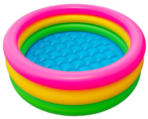 Akitaink Piscina Baby 3 Anelli 64x25 cm | Rosa Giallo Verde, Fondo Morbido, PVC Sicuro, Per Bambini 1-3 Anni