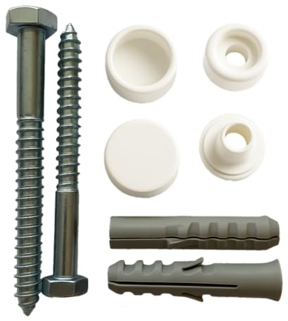 PlumbEZ Universal Toilet Fixing Kit - Toilet Pan Floor Fixing Kit with M6 x 70mm Anchor Bolts & White Caps - Pan Fixing Screws Set for Toilet or Bidet Installation & Repair, Includes Cover Caps