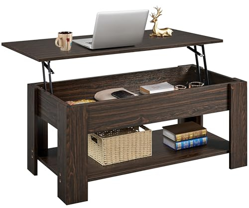 Yaheetech Mesa Centro Elevable con Estante Mesa Café con Revistero