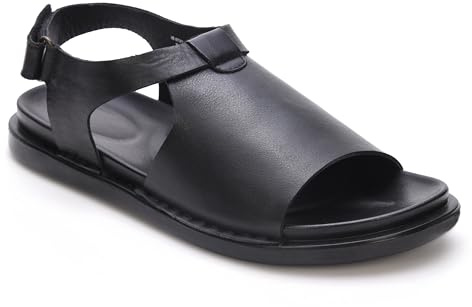 MARDI GRAS Sandalias de cuero para hombre, parte superior de cuero genuino, suela de poliuretano, forro de cuero, sandalias cómodas para caminar para hombre, Negro , 39.5 EU