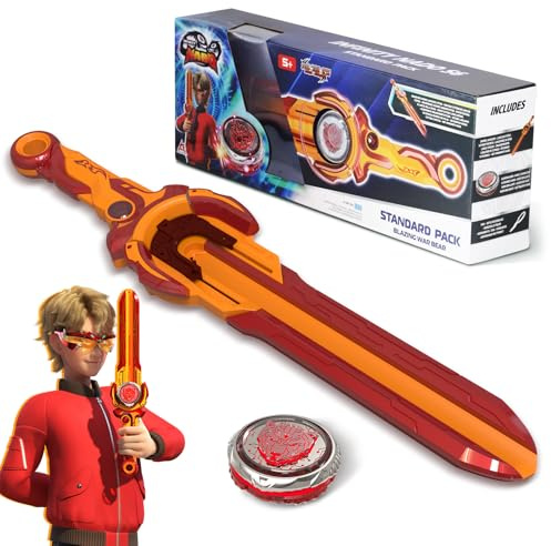 INFINITY NADO Metallkreisel, mit Schwertwerfer, leuchtender Kreisel für Kinder Jungen und Mädchen ab 5, 6, 7, 8, 9, 10 Jahren,Blazing War Bear, rot