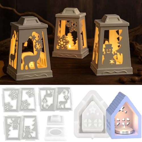 Silikonform Haus,Silikonformen Gießformen Häuser,Silikonform Weihnachten Laterne,Gießformen Silikon Weihnachten,DIY Weihnachtslaterne,Weihnachtsdeko,für Bastelarbeiten,Kerzen