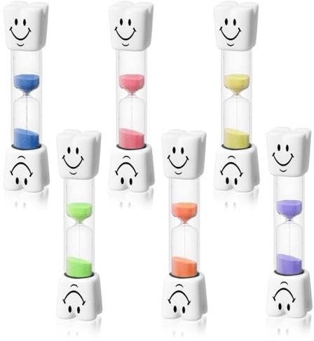 Set di clessidre colorate per bambini (6 pezzi), clessidre a forma di dente, timer colorati adatti per cronometrare le attività quotidiane e i giochi dei bambini.