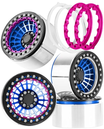 hopsupRC 2.2 RC Wheel Rims for 1/10 SCX10 90046 AXI03007 TRX4 TRX6 VS4-10 Gen7 Gen8 MST CFX D90,Aluminum RC Truck Tires Wheels Rims,2.2 Beadlock Wheel Rims Heavy Duty Rim (4PCS) Navy Blue