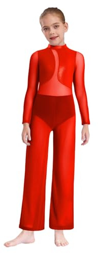 TiaoBug Ragazza Body Ginnastica Artistica Tuta Intera da Pattinaggio Artistico Balletto Leotards Body Danza Classica Moderna Jumpsuit Tutina Dancewear Performance Rosso 13-14 anni