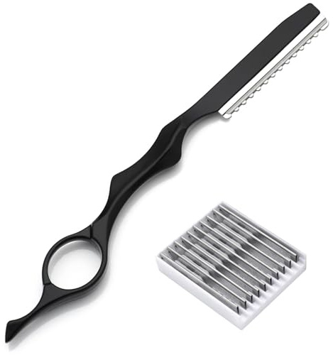 JYSNOW Rasoir de Coiffure, Rasoir Peignes pour Effiler Cheveux, Rasoirs Amincissant pour Barbier, Ciseaux à Effiler avec 10 Rechange en Acier Inoxydable, pour Utilisation de Maison Salon (Noir)