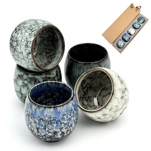 FEADBYT Espresso Cups Set, 5 x 110 ml Mini Espresso Cups, Ceramic Coffee Cups Set, Ceramic Small Coffee Cups, Mocha Cups Without Handle, Gift in Modern Design, for Espresso, Mocha, Macchiato, Tea