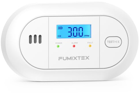 FUMIXTEX Carbon Monoxide Detector with LCD Display,CO Alarms Replaceable Battery Powered,10 Year Sensor Life Portable CO Detectors for Travel,1 PCS