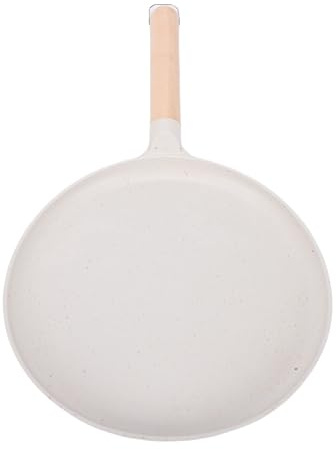 Leftwei Piastra per Pancake Antiaderente, Padella Piatta in Lega di Alluminio, Piastra con Rivestimento a Doppio Strato con Manico in Legno, Ideale per Pancake, Tortillas, Crepes e Carne Alla (Beige)