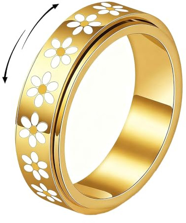 XFSRG Bague Tournante Marguerite en Acier Inoxydable Bague Fidget Anti Stress à Rotation Fluide Bijou Rotatif Bande Bijou Anti-Angoisse Cadeau Femme
