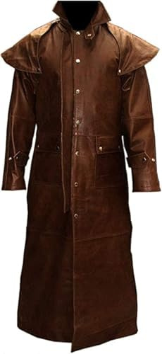 Fancyd Spolverino in pelle da uomo-giacca in pelle steampunk-spolverino da uomo, Marrone, M