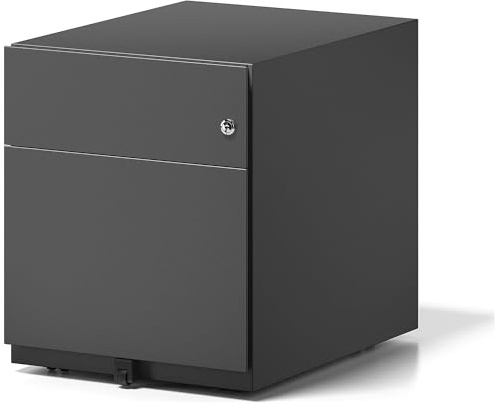 BISLEY Contenedor con Ruedas, con Tirador, 1 cajón Universal, 1 cajón HR, Metal, 633 Negro, 56,5 x 42 x 49,5 cm