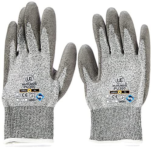 Ultimate Industrial PU300/07 PU300 Kutlass PU Coated Cut Resistant Work Gloves, 1 Pair, Size 7/Small, Grey