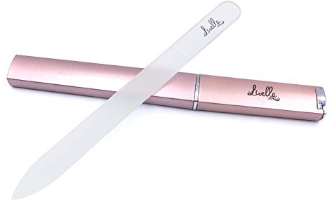 Livella Glasnagelfeile – Etui Roségold - Nagelfeile besonders schonend und sanft zu Fingernägeln - Maniküre & Pediküre - Doppelseitige Glasnagelfeile – Beständige Kristallglasnagelfeile