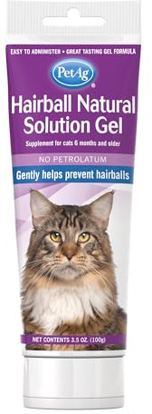 Pet-Ag Hairball Natural Solution Gel Supplement for Cats - 3.5 oz - Helps Prevent and Reduce Hairballs in Cats 6 Months and Older - Petrolatum Free