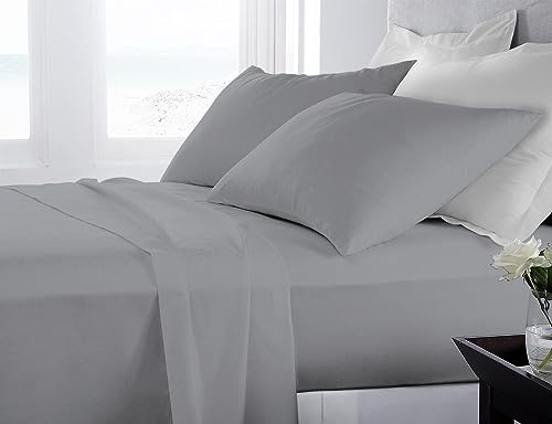 Banzaii Completo Lenzuola Matrimoniale 100% Puro Cotone Alta qualità Made in Italy (per materassi 160/170 cm, altezza fino a 30 cm) Grigio Chiaro