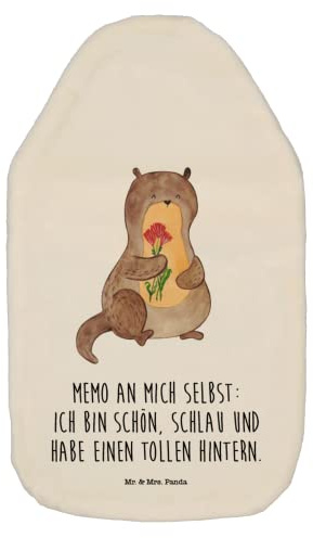 Mr. & Mrs. Panda Wärmflasche Otter Blumenstrauß - Geschenk, Otter Seeotter See Otter, süß, Bettflasche, Seeotter, Wärmflasche mit Bezug, Wärmekissen,