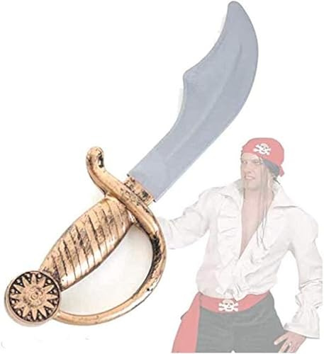 Entermesser, Piratenmesser, ca. 35 cm Länge, Seeräuber, 2 Varianten, Messer, Spielzeugmesser, Kunststoffmesser, Scherzmesser, Ideal für Karneval, Kostümzubehör (Gold/Braun)