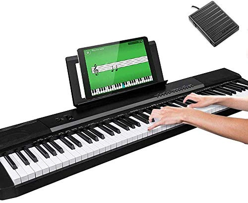 Bakaji Tastiera Musicale Pianola Elettronica 88 Tasti Semi Pesati Pianoforte Multifunzione con 140 Ritmi 6 Strumenti Musicali Funzione Split Twinova Ingresso AUX USB + Leggio e Pedale