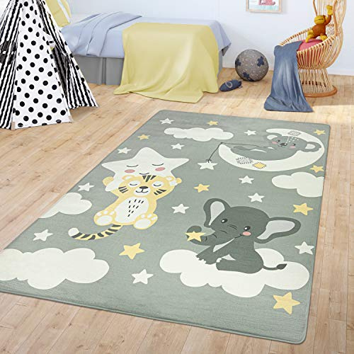 TT Home Tapis pour chambre d'enfant Tapis pour enfants Matelas pour bébé Koala Éléphant Nuages Étoiles Ciel Lune, Couleur:Gris, Dimensions:80x150 cm
