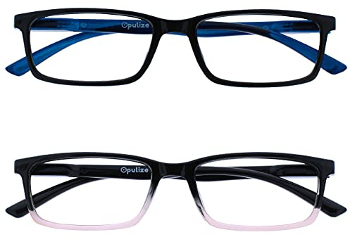 OPULIZE See - Lunettes Anti-Lumière Bleue Pack de 2 Montures Étroites Charnières à Ressort Améliore le Sommeil Jeux Ordinateur Noir Rose Hommes Femmes BB9-14 +0.00