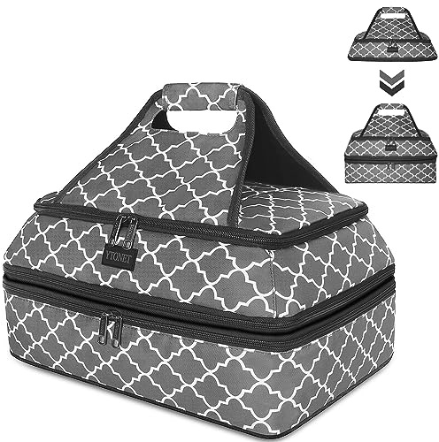 Ytonet Insulated Casserole Carrier, Double Casserole Carriers for Hot or Cold Food with Separable Design, Lasagna Holder for Picnic, Cookouts, Potluck, Parties, fits 11x15 or 9x13 Dishes, Grey