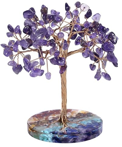Nupuyai Chakra Edelstein Baum Kristall Lebensbaum Figur Feng Shui Wohn Deko | Amethyst Stein Baum mit 7 Chakra Harzbasis, Feng Shui Geldbaum, Heilstein Baum Figur Deko für Zuhause Büro